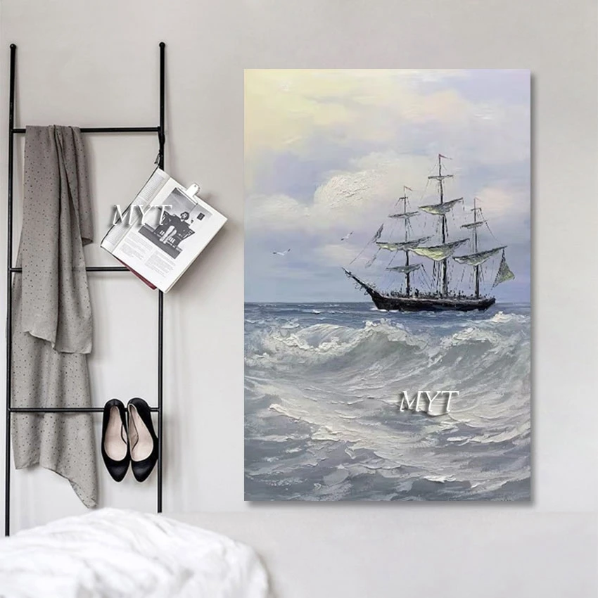 

Canvas Decor Picture High Quality Art Oil Painting For Room Modern Abstract Seascape Sailboats Artwork Decor Wall Unframed