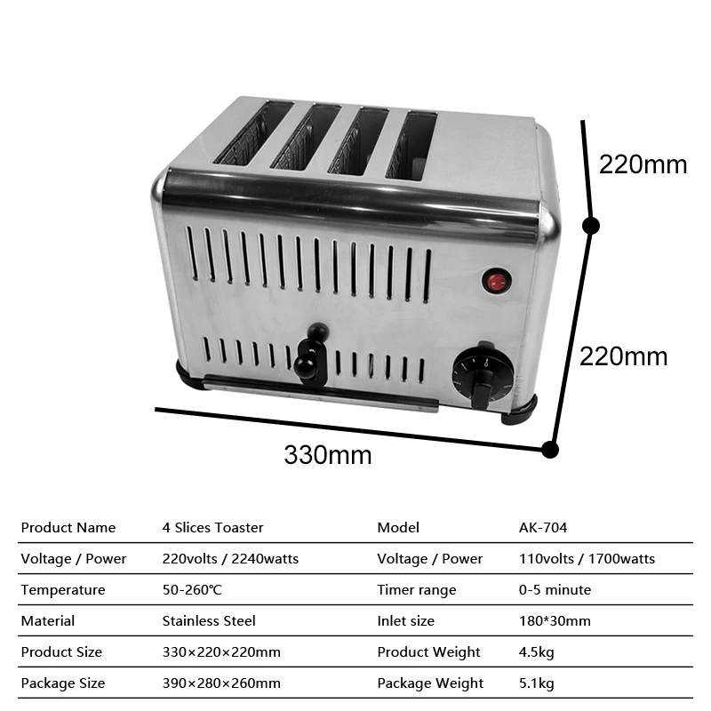Factory Price 4 Slice Sandwich  Bread Toaster Automatic Stainless Steel Electric 4 Slice Toaster Machine