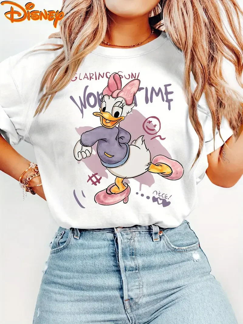 

Cute Cartoon Disney Women's Daisy Duck Graphic T-Shirt Girls Couple Unisex Cotton Casual Tees Tops Oversize Short Sleeve Trendy