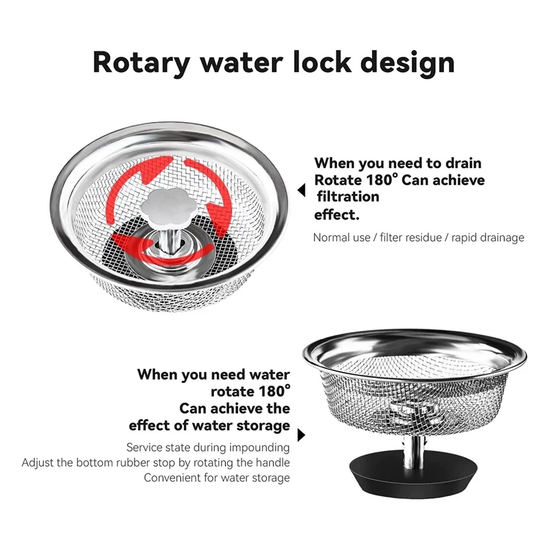 Filtro per lavello da cucina Scarico da 3-1/2 pollici per tappo Combo cestello Scarico per lavello di ricambio con manico Tappo per lavello (2 pezzi)