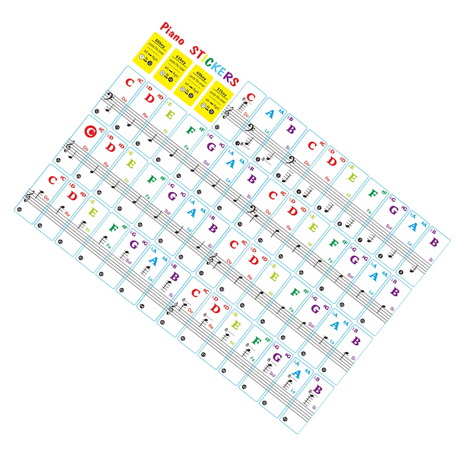 Easy To Learn 37/49/61/88 Key Piano Learning Simplified Sheet Music Stickers Music Keyboard Sticker Note Removable Sticker 3