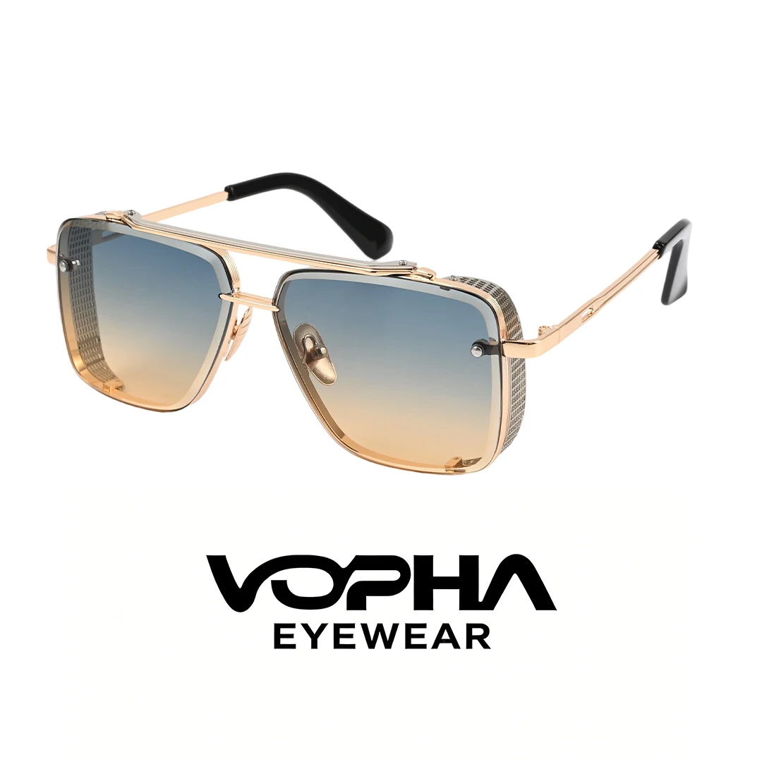 Fashion Oversized Square Aviator Gradient Sunglasses For Men Vintage Metal Side Shield Steampunk Sun Glasses