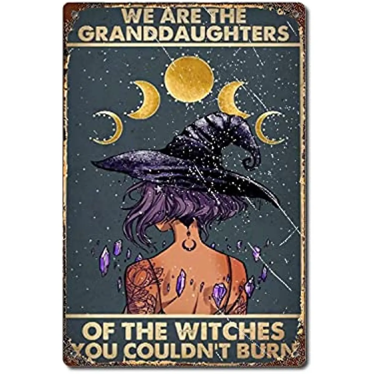 Halloween Metal Tin Sign Witch Kitchen Decor We are The Granddaughters of  Witches You Garden Black Cats Wall Art tin decor