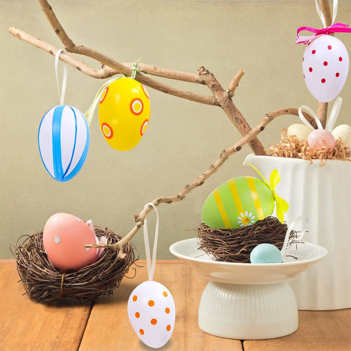 

12 Pcs Easter Egg Decorations Lightweight Portable Plastic Ornaments for Kids Family Easter Party Spring Hanging