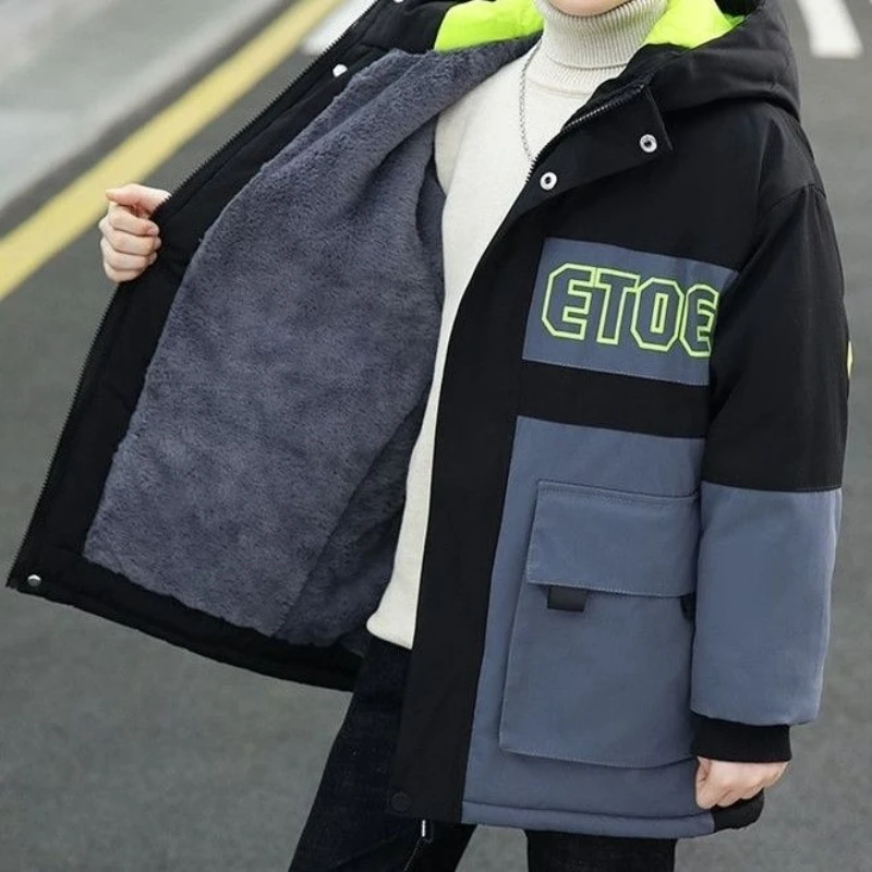 Boys Coat Jacket Cotton Outerwear Windbreak 2023 Fashion Thicken Velvet Winter Warm Christmas Gift Children\'s Clothing
