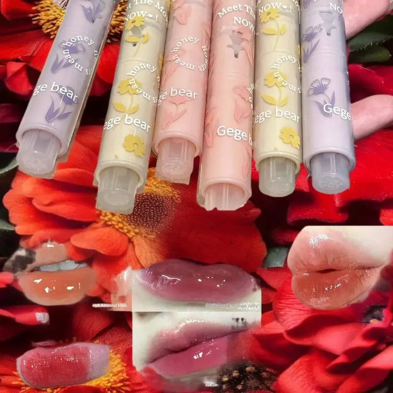 ゲゲベア リップグレイズ ミラーグリッター リップティント 長持ち 保湿 ハート型 ソリッドリップスティックペン リップメイク コスメ