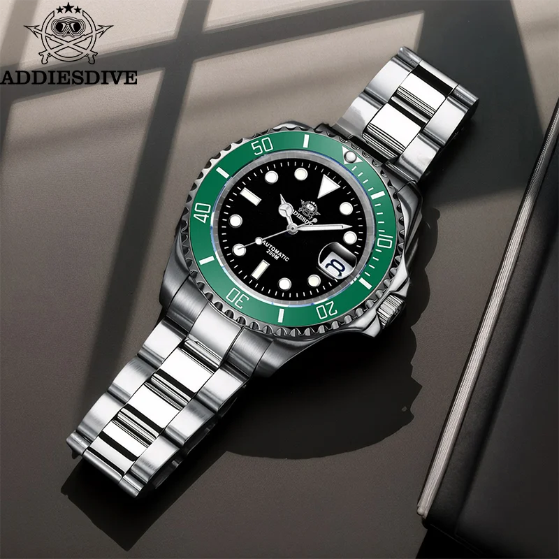 Addiesdive ساعات آلية الياقوت الزجاج AR طلاء 200 متر مقاوم للماء غواص ساعة 8215 حركة BGW9 مضيئة ساعة رجالي