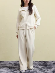 DUSHU Women Sweatshirt Pant Sets Dark Red Hoodies Coat Elastic Waist Long Trousers Apricot Winter Thick Sets 24DS84596＋24DS84618