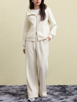 DUSHU-Ensembles de sweat-shirt et pantalon pour femmes, sweats à capuche rouges foncés, manteau à taille élastique, ensembles optiques d'hiver FjAbricot longs, 24DS84596 + 24DS84618