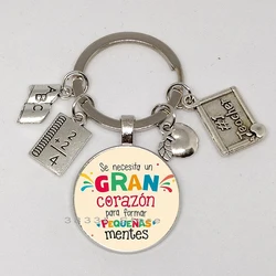 New Teacher Keychain Thank You Teacher Text Keychain Pendant Glass Customized Pendant Keyring Teacher Car Keychain