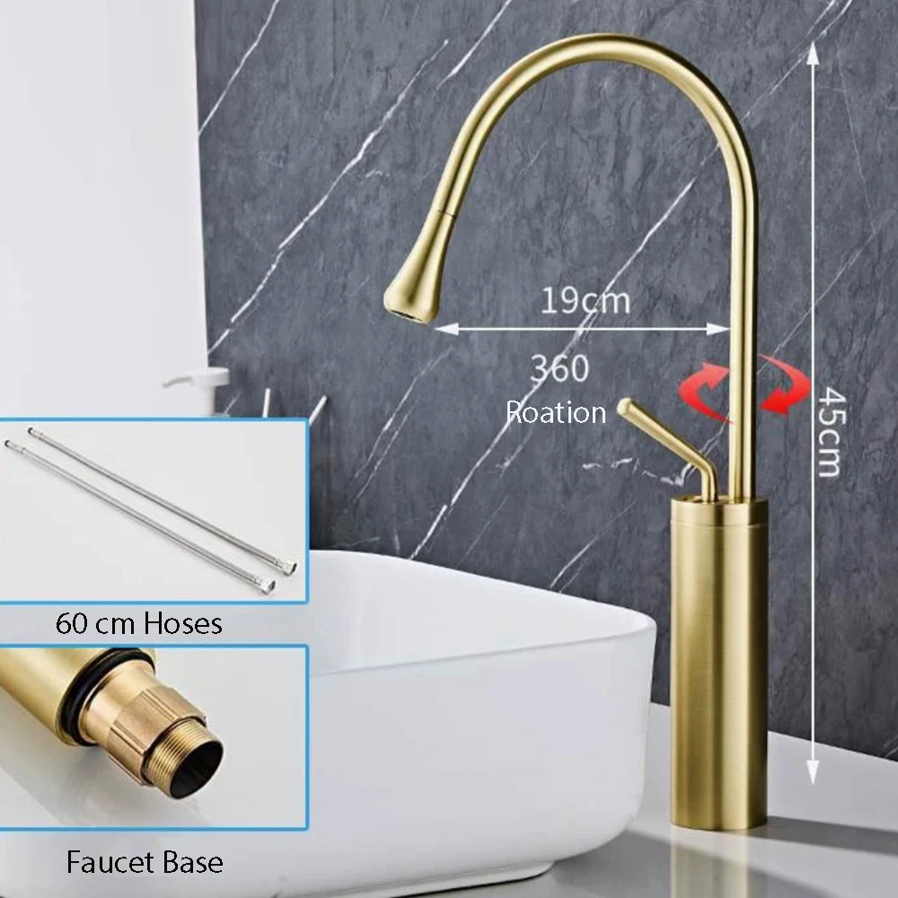 Brass Material Bathroom Basion Faucet ,Mixer Cold & Hot Water With 360 Rotation ,Four Color Gold, Black ,White And Chrome