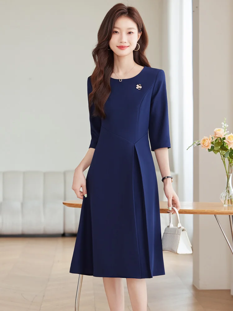 AIyssa-Mid-sleeve navy dress for women, high quality slim fit and elegant dress Women's Fashion Clothing