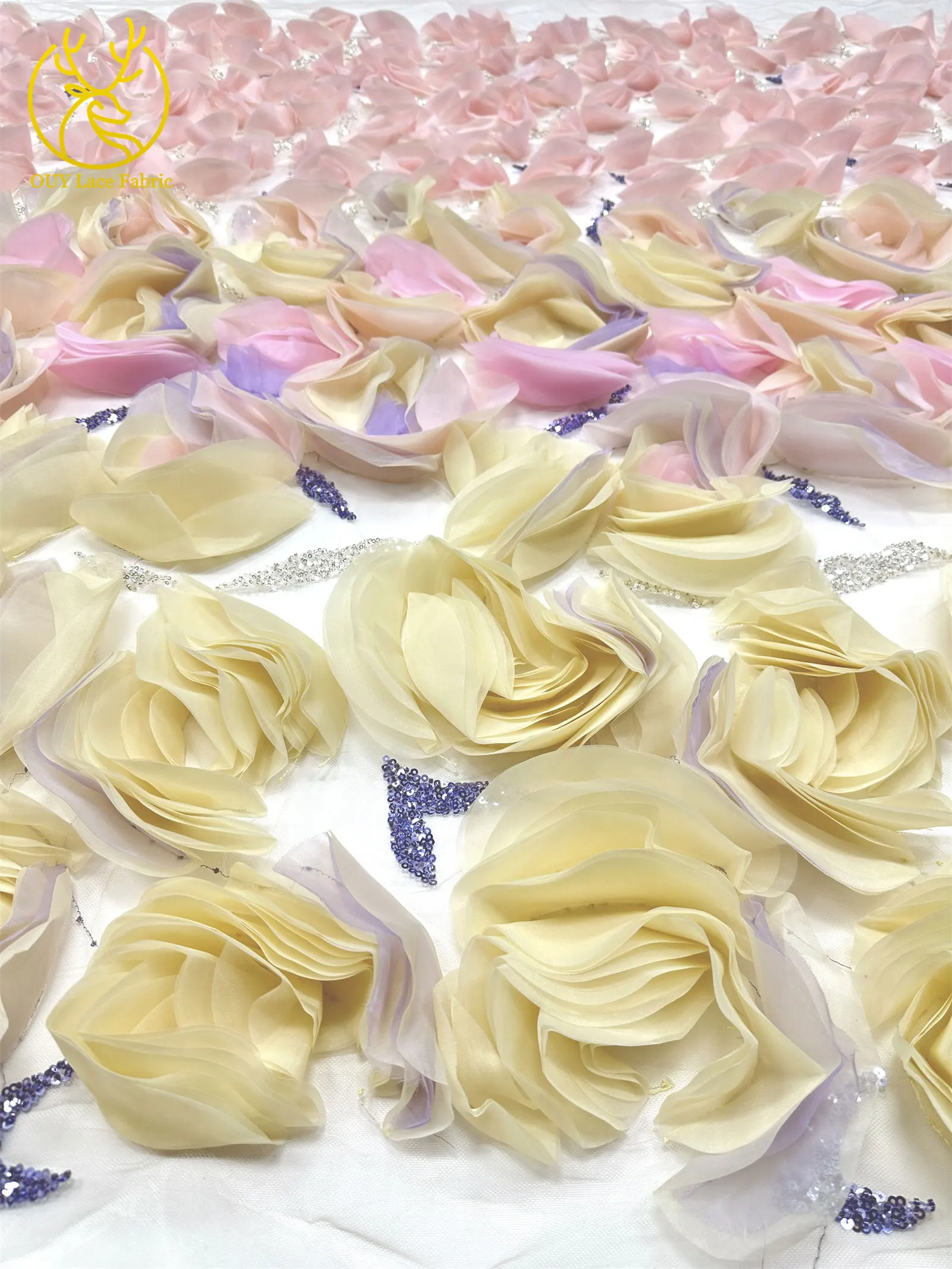3D Große Blumen Hochzeitskleid Tüll Spitzenstoff 2026 Modische Afrikanische Nigerianische Perlen-Pailletten-Spitze für Hochzeitskleider zum Nähen – Detail 11