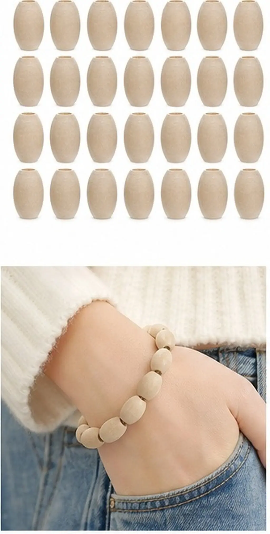 30Pcs Oval Wooden Beads Smooth Finish DIY Loose Beads Jewelry Making Bracelet Necklace Garland Supplies DIY Garland Wood Bead