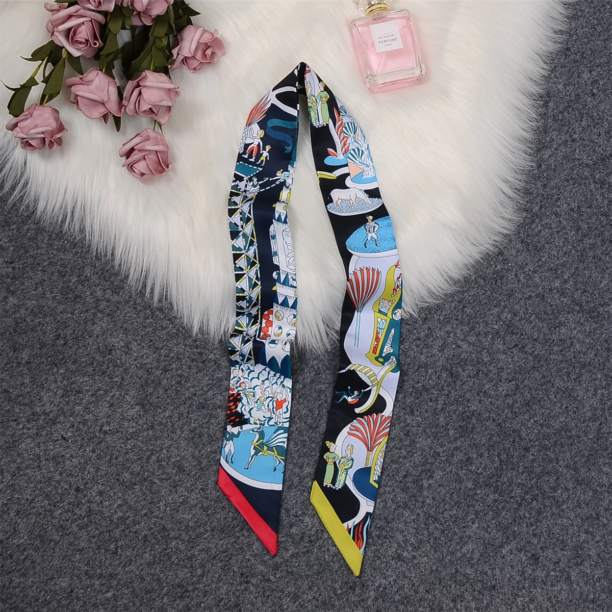 Pferd Druck Tasche Schal 2024 Neue Kleine Dünne Seide Schal Frauen Luxus Marke Foulard Frauen Krawatte Mode Kopf Schals für Damen