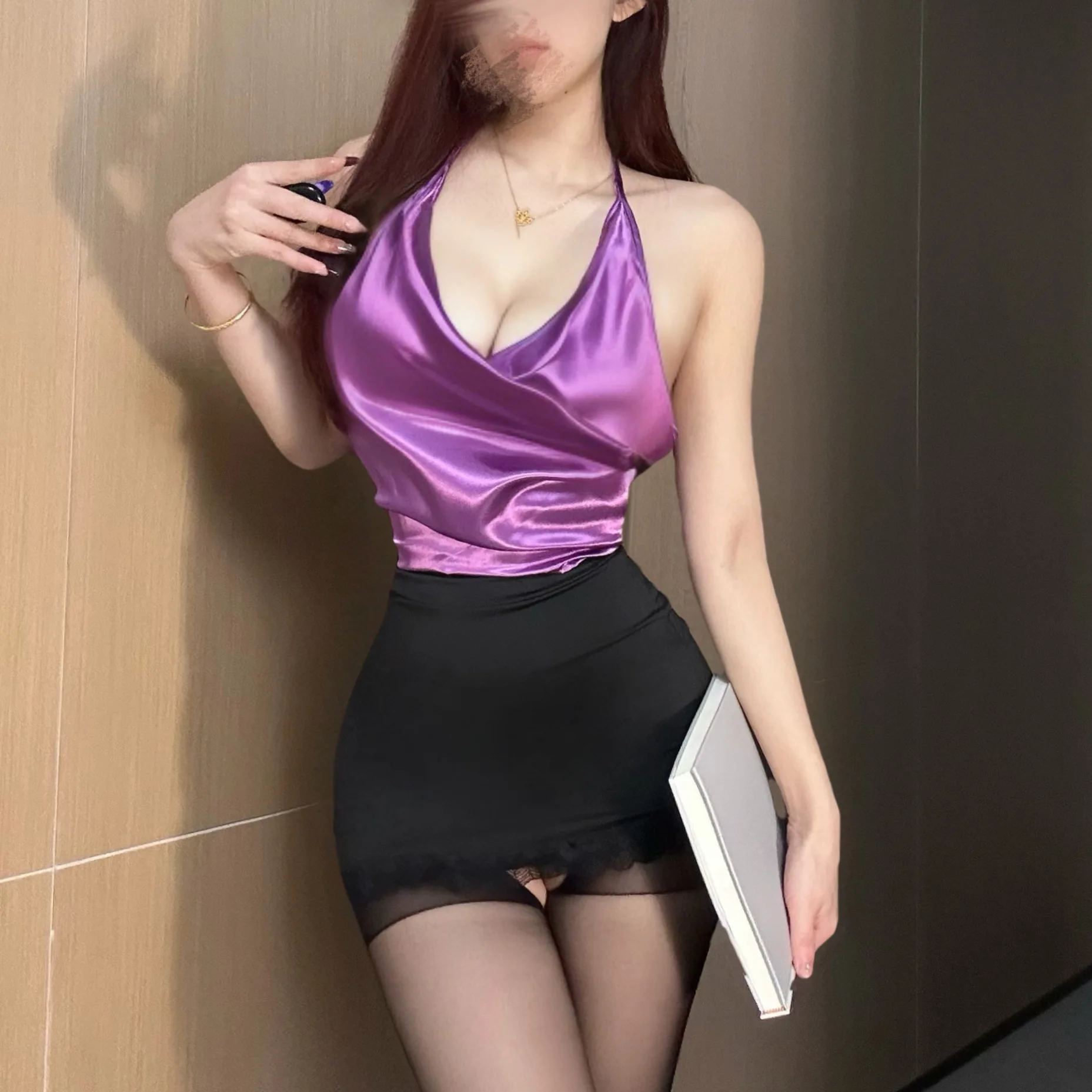 

Sexy Women Office Lady Cosplay Costumes Women Sexy Lingerie Stewardess Outfit Purple Teacher Uniform Black Lace Club Wear Dress