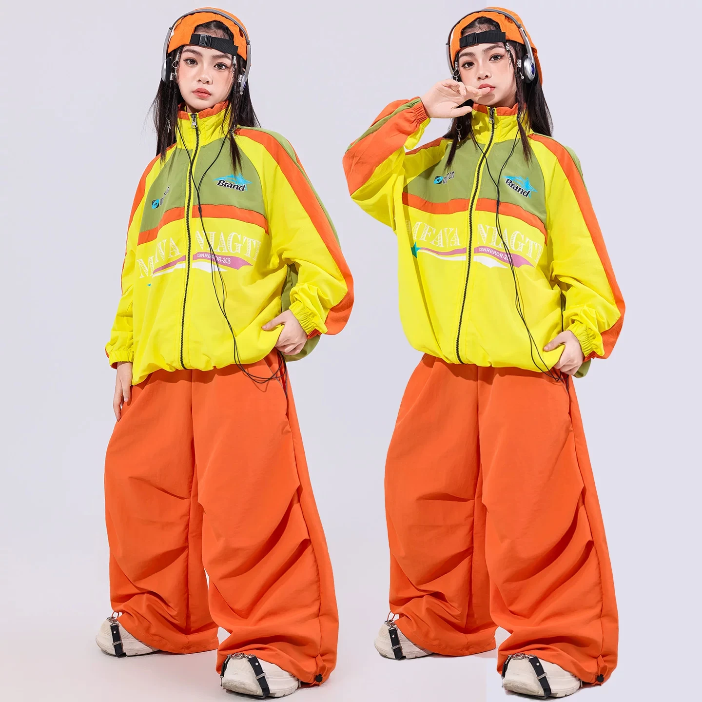 Children Jazz Dance Performance Clothing For Girls Group Loose Orange Sports Suit Fashion Hip Hop Dance Rave Clothes DQS24405