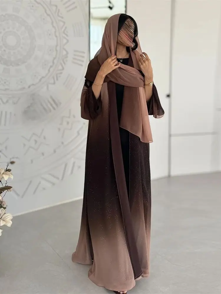 Ramadan Eid Shiny Open Robe Kimono Femmes Musulmane Abaya Dubai Muslim Modest Dress Islam Clothing Abayas For Women Kaftan