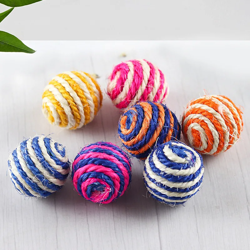 ألعاب القطط الحياكة كرات السيزال طحن الأسنان ألعاب الحيوانات الأليفة كرات التفاعلية القطط هريرة الكلب التدريب اللعب مضغ (لون عشوائي) #2