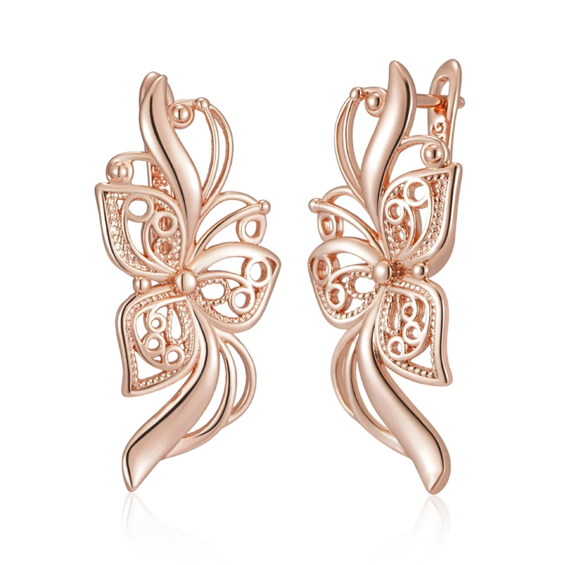 Kinel Hot Unique Glossy Long English Earrings for Women Fashion 585 Rose Gold Color Metal Flower High Quality Daily Fine Jewelry