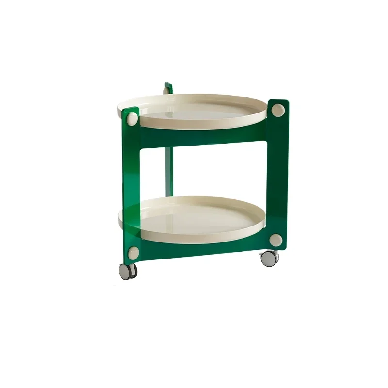 Nordic movable cart rack household small round table coffee table transparent storage side table