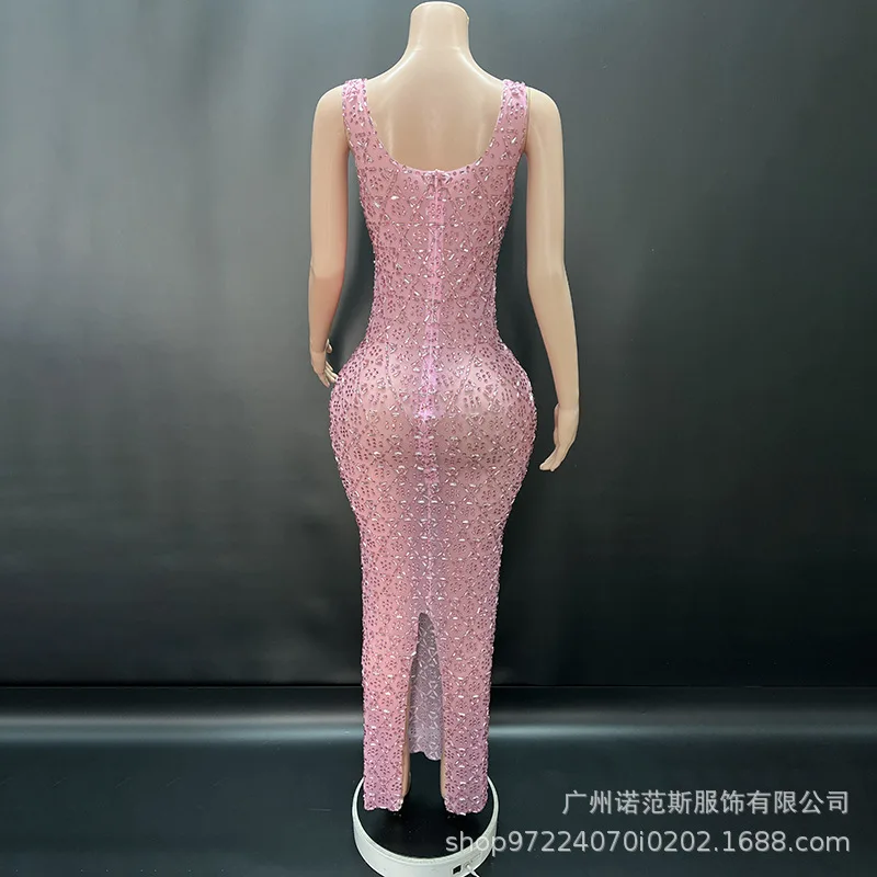 

2025Легкое роскошное сексуальное платье с розовым бриллиантом и глубоким вырезом в праздничном стиле, темпераментное платье на день рождения, элитное платье для ежегодной встречи, яркий вечер