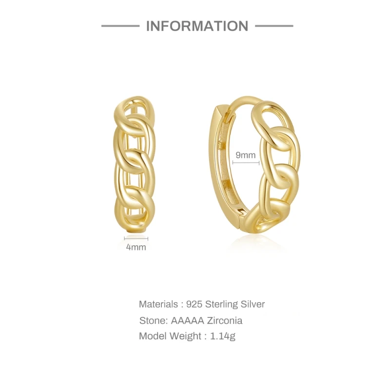 2023 New Trend Simple Chain Earring 925 Sterling Silver European and American Cartilage Hoop Earring Jewerly For Women