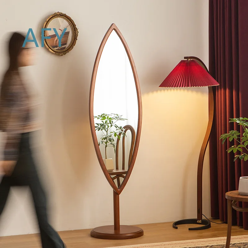 Thirteen Moon House Cherry Wood Retro Floor Mirror for Home Decor Full Length Standing Dressing Mirror Solid Wood Bedroom