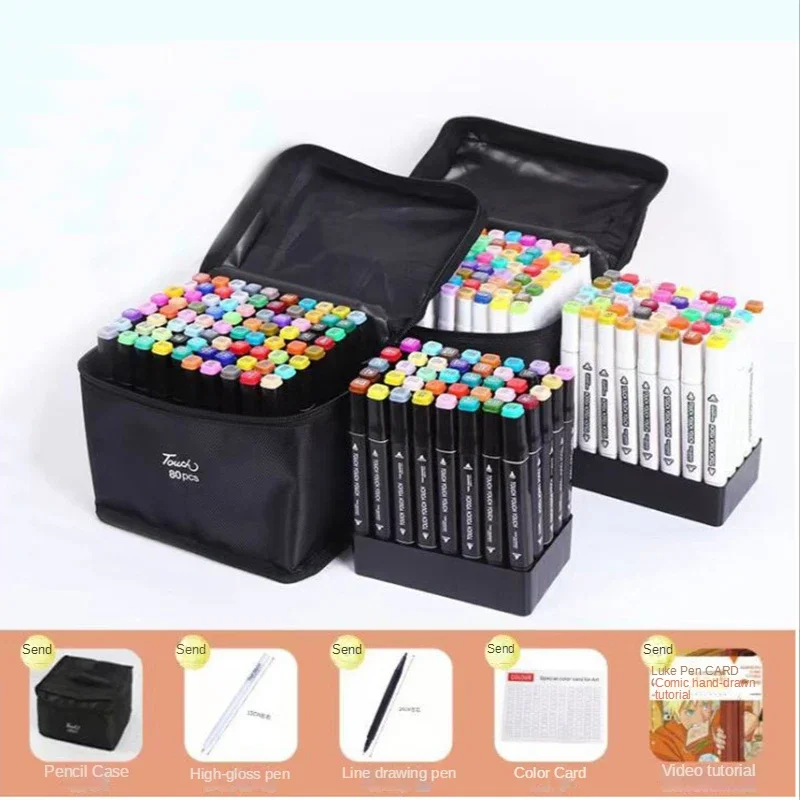 

12-80 Colors/Set Alcohol Art Markers Drawing Markers Set Fiber Tip for Artist Adults Colored Marker, Base + Handbag Art Supplies