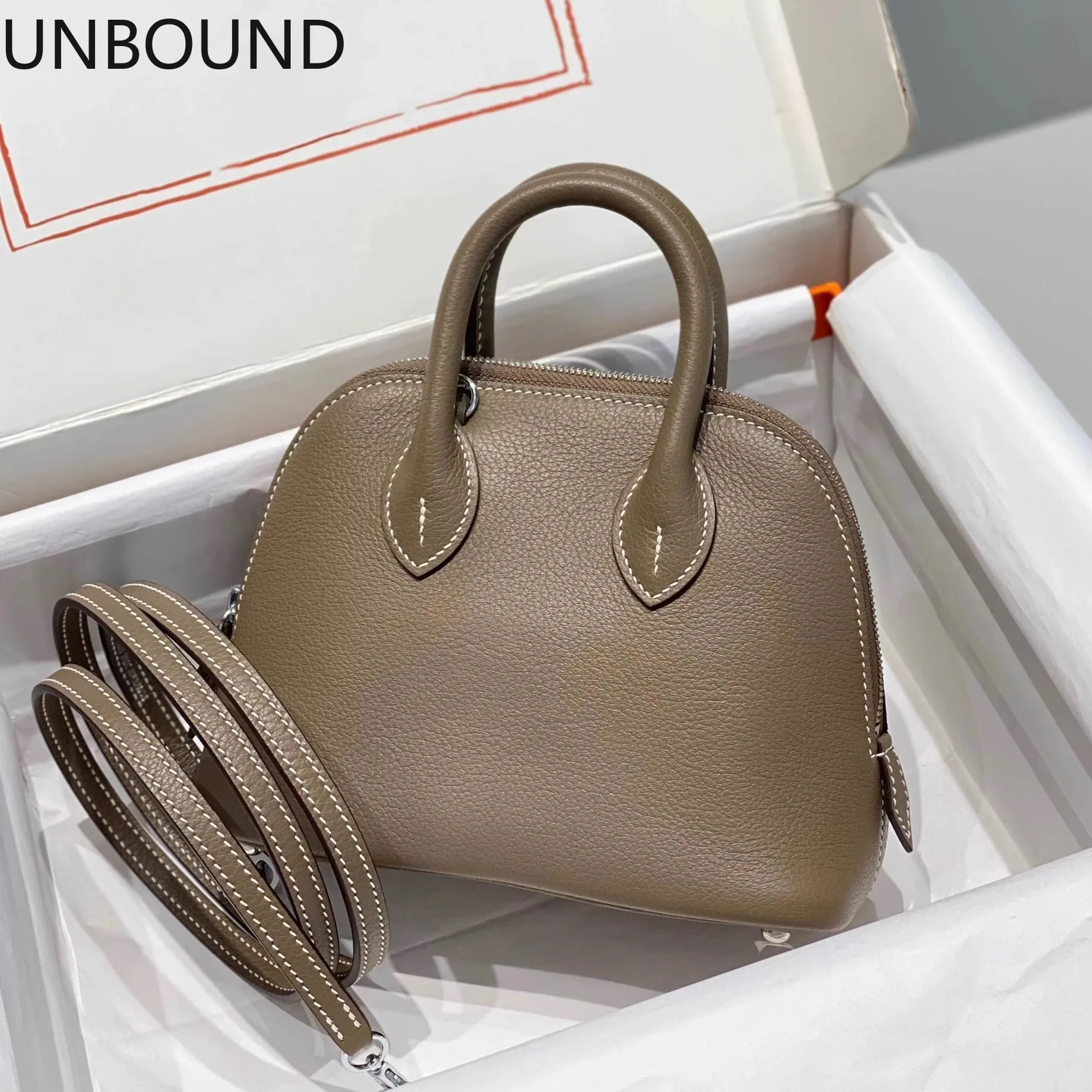 UNBOUND genuine leather small shell bag luxury mini bowling bag for women's fashion crossbody shoulder bag elegant lady handbag