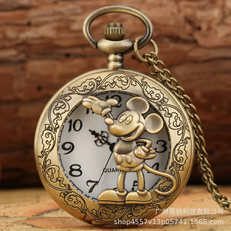 Disney Pocket Watch Cartoon Mickey Donald Duck Quartz Pendant Necklace Fashion Vintage Man Women Watches Clock Chain Gifts