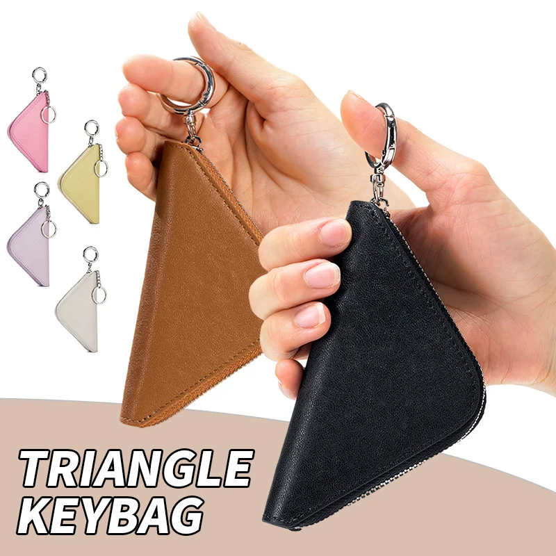 NEW Genuine Leather Triangular Key Bag Men Women Creative Cowhide Car Key Holder Keyring Lipstick Coin Purse Mini Wallet 12.5cm