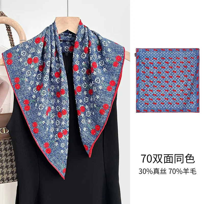 

Women's Wool Blended Scarf High-Grade Versatile Autumn and Winter Medium Kerchief 62 * 62cm Large