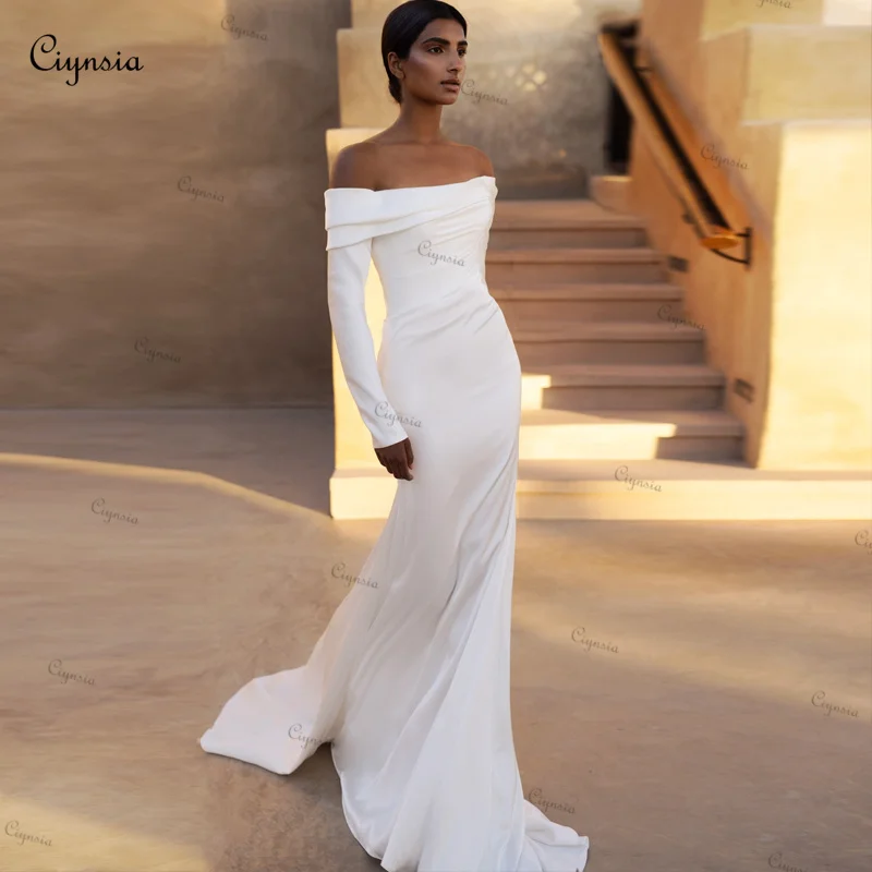 Ciynsia Customized Mermaid Wedding Dresses with Lace Veil New 2025 Ivory Strapless Full Sleeve Bridal Gowns Vestido De Novia