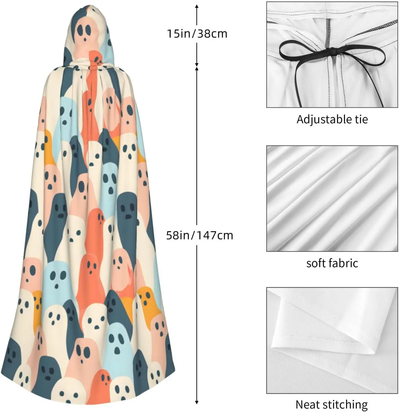 Halloween Costumes Cloak with Hood Halloween Cape Cosplay Hooded Christmas Robe for Men Women Cute Ghost 9