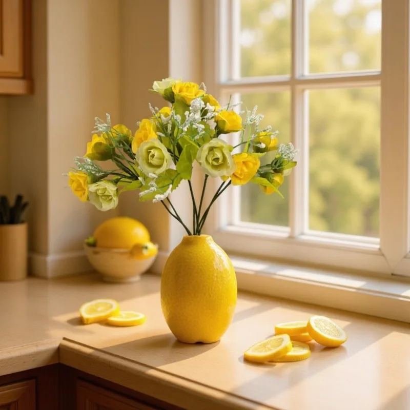 Lemon Ceramic Home Living Room Nordic Creative Vase Flower Arrangement Bedroom Aromatherapy Modern Decorative Fruit Ornament
