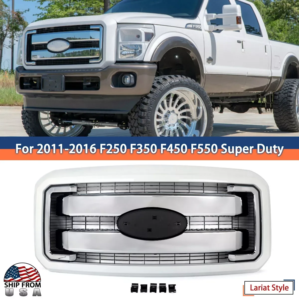 

Oxford White YZ/Z1 Front Grill Assembly Replace For Ford F250 F350 F450 F550 Super Duty 2011-2016 Front Upper Bumper Hood Grille