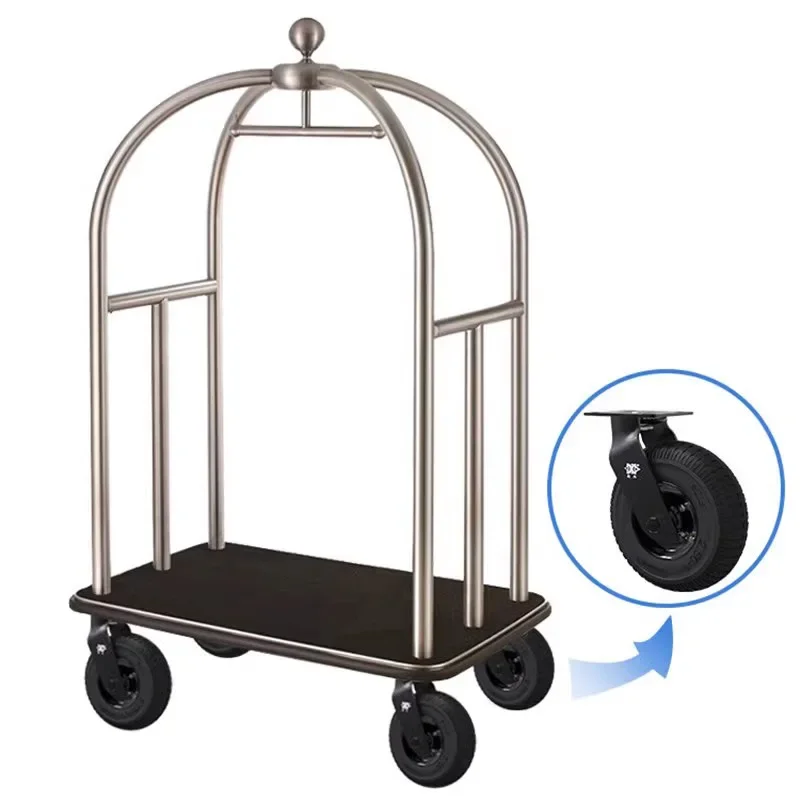 1 Pc Factory Heavy 8-inch Pneumatic Rubber Wheel Side Brake Air Hotel Luggage Cart Caster Universal