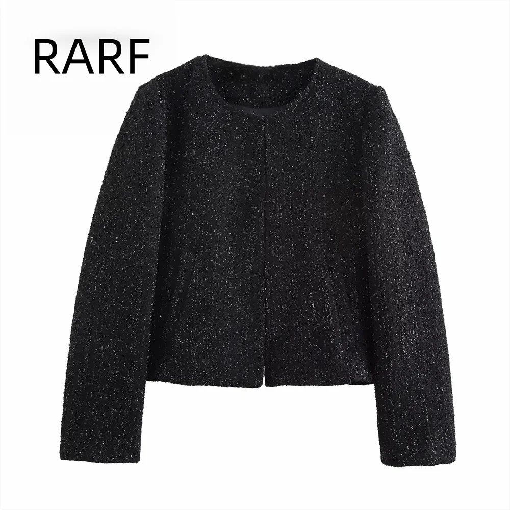 

Autumn and winter new style women's clothing pearl embellishment texture round neck long sleeved suit jacket