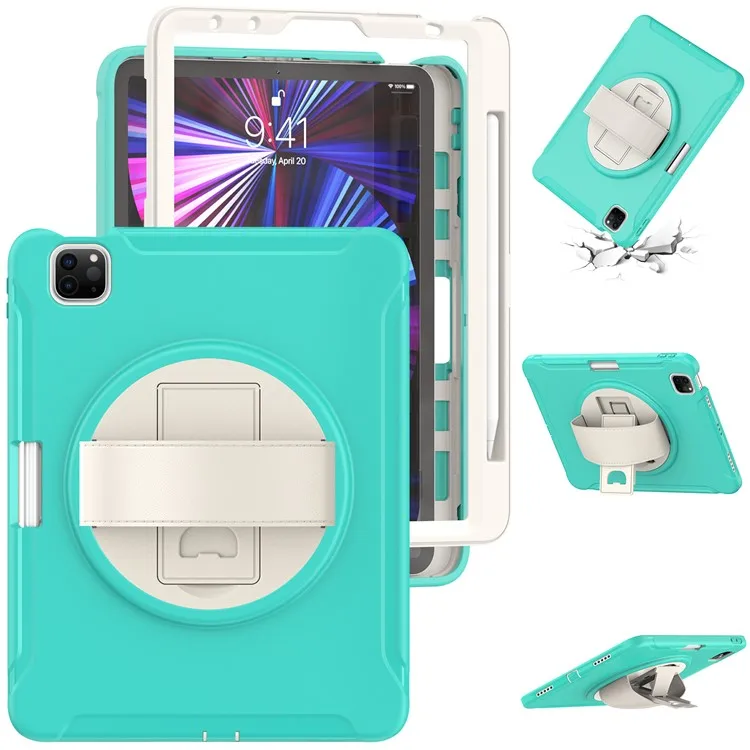 

360° Swivel Kickstand PC + TPU Tablet Shell with Pen Slot and Hand Strap for iPad Pro 11 (2022) / (2021) / (2020) / Air (20