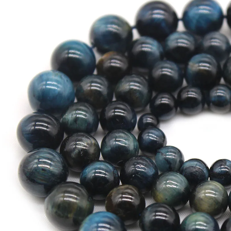 Natural Stone Dark Blue Tiger Eye Round Loose Spacer Beads 6-10mm For Jewelry Making DIY Charm Bracelet Necklace Accessories