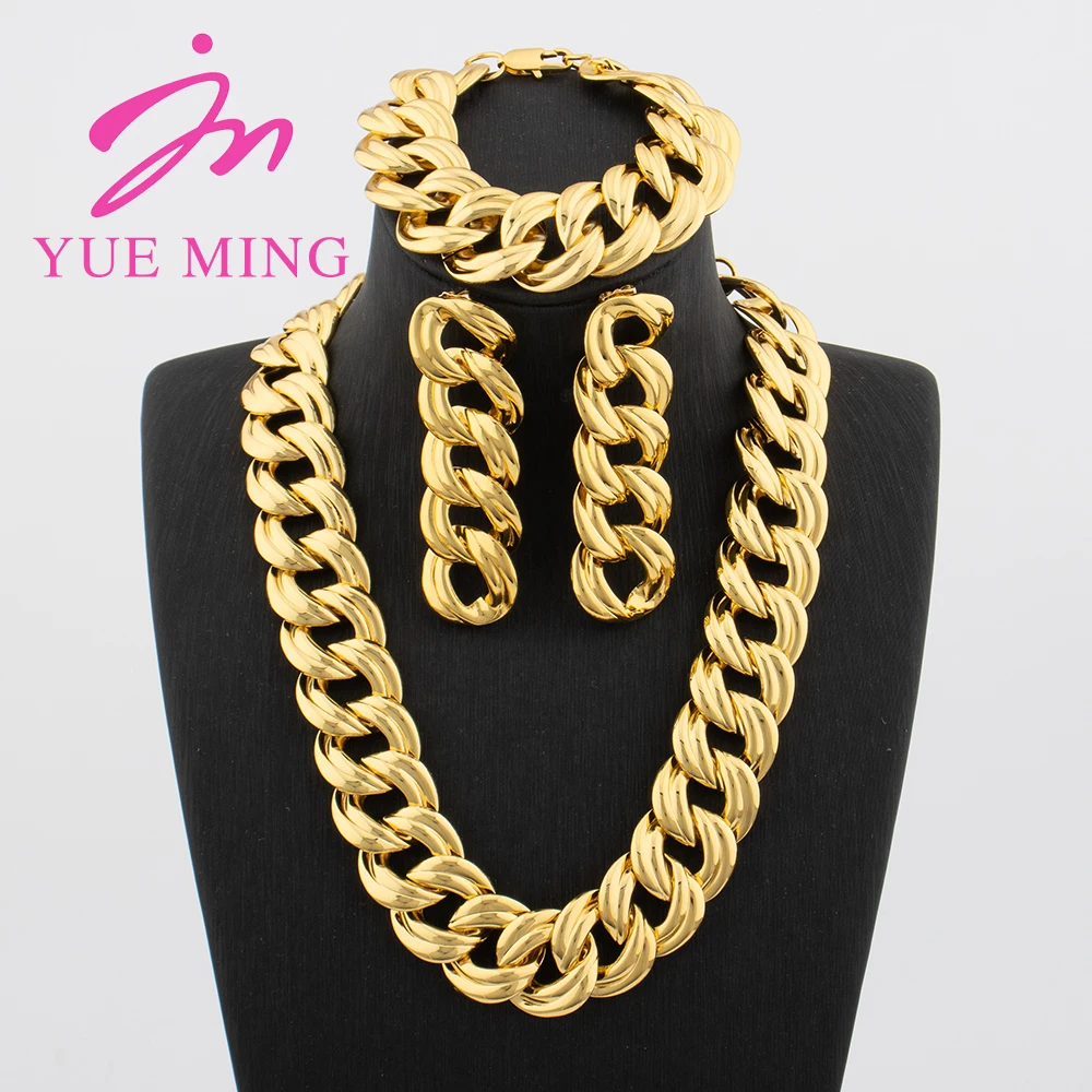 

YM Jewelry Set for Women Copper Necklace Earrings Dubai Gold Plated Bracelet African Fashion 3PCS Jewelry for Party Wedding Gift