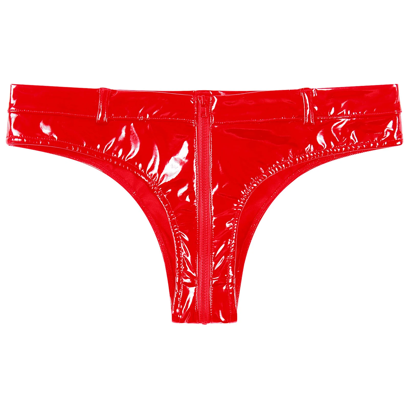 Women Wetlook Bikini Briefs Zipper Crotch Booty Hot Pants Patent Leather Latex Underwear Panties Low Waist Sexy Thongs Clubwear