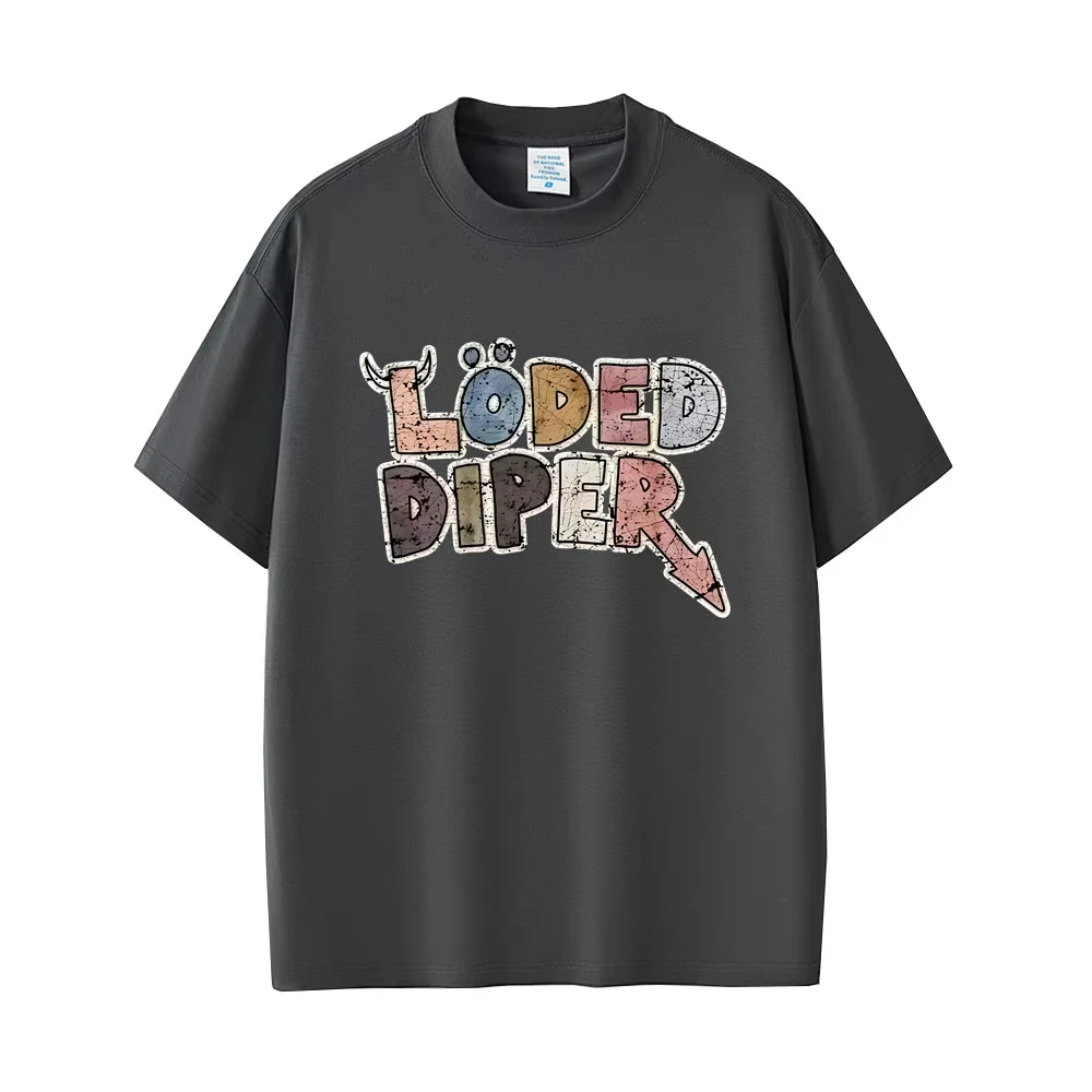 Men's and Women's Casual Retro Short Sleeved T-shirt Loded Diper Pattern T-shirt Men's Rock T-shirt Men's Streetwear Harajuku