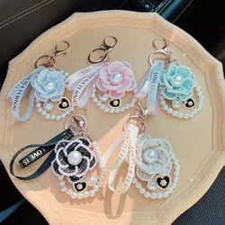 Fashion Pearl Chain Flower Weave Keychain Accessories Camellia Flower Car Key Ring Gift Pearl Chain Keyring Durable Boutique