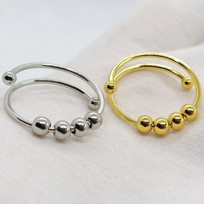 Anxiety Open Ring Beads Ring Spinner Simulated Pearl Rings Rotate Freely Anti Stress Toy for Girl