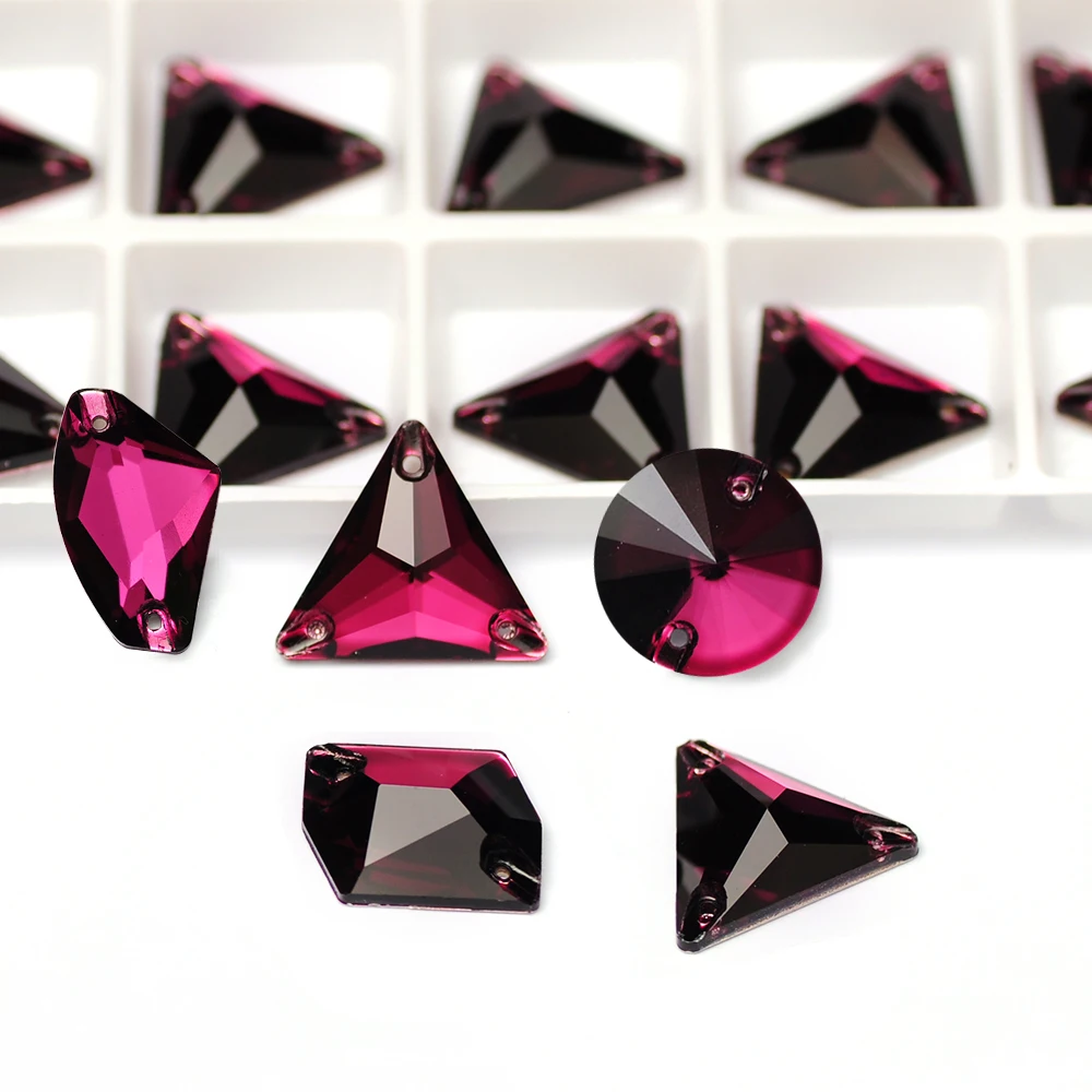 Hochwertige Glasform Rivoli Drop Cosmic Amethyst Nähsteine Flache Rückseite Aufnähbare Strasssteine für Kleidung, Taschen und Accessoires – Detail 7