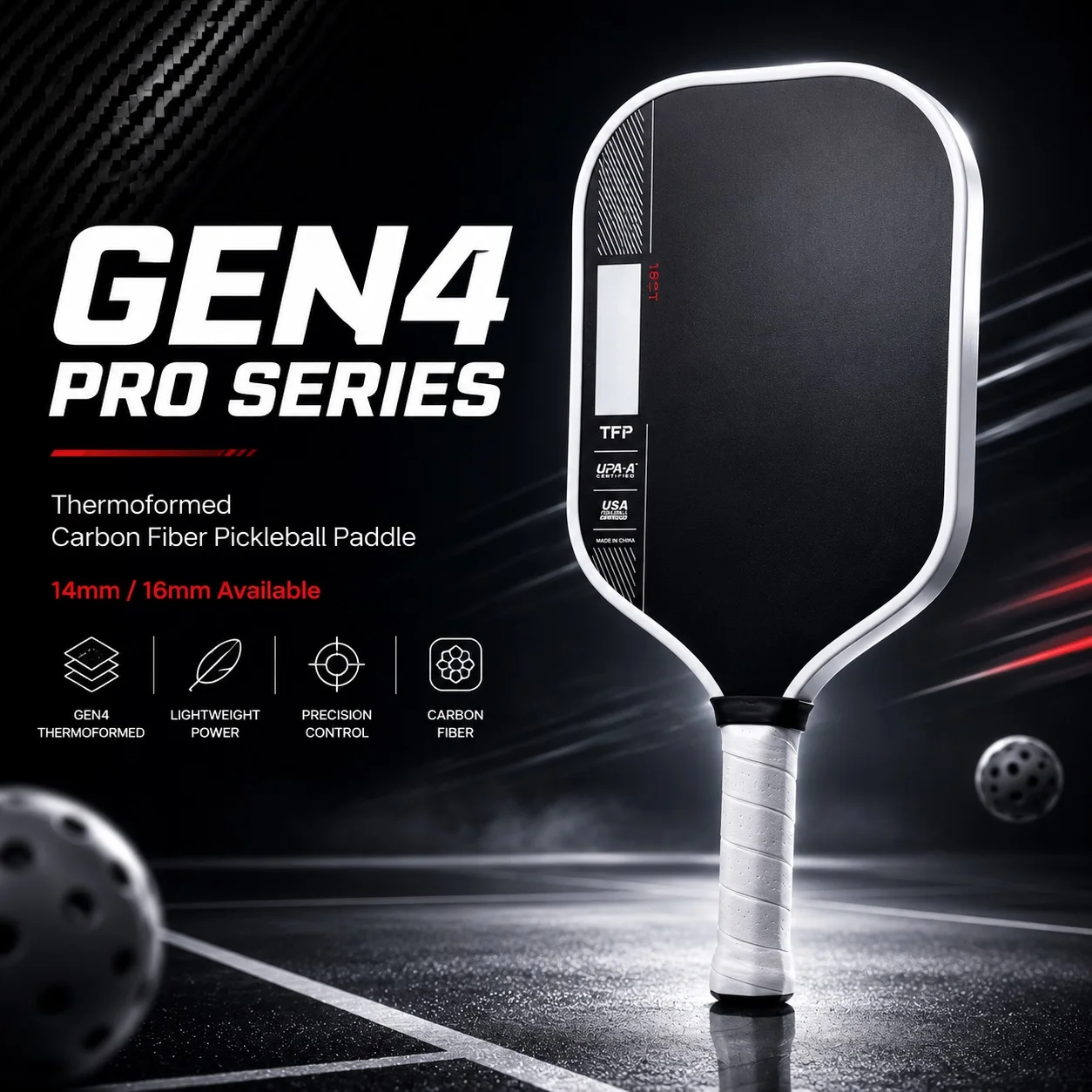 SONGYI Red Pro IV Series Pickleball Paddle 14mm Gen 4 TFP Foam Core T700 Carbon Fiber Pickleball Racket USA Pickleball Approve