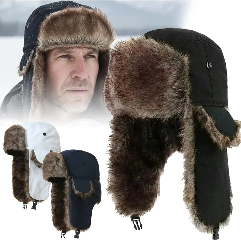 Unisex Winter Trapper Hat Waterproof Aviator Bomber Cap Earflap Russian Ski Trooper Hat Windproof Cold Resistant Pilot Warm Hats