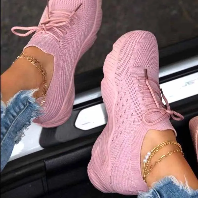 Tennis Shoes for Women 2023 Outdoor Lace-up Platform Sneakers Air Mesh Breathable Walking Jogging Sport Shoes Plus Size 35-43